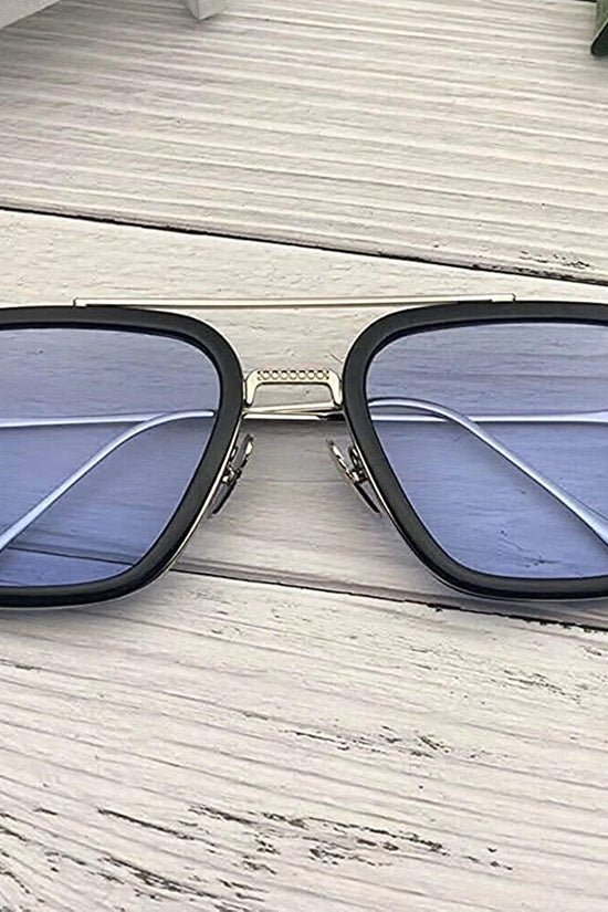 Unisex Blue Silver Retro Square Sunglass
