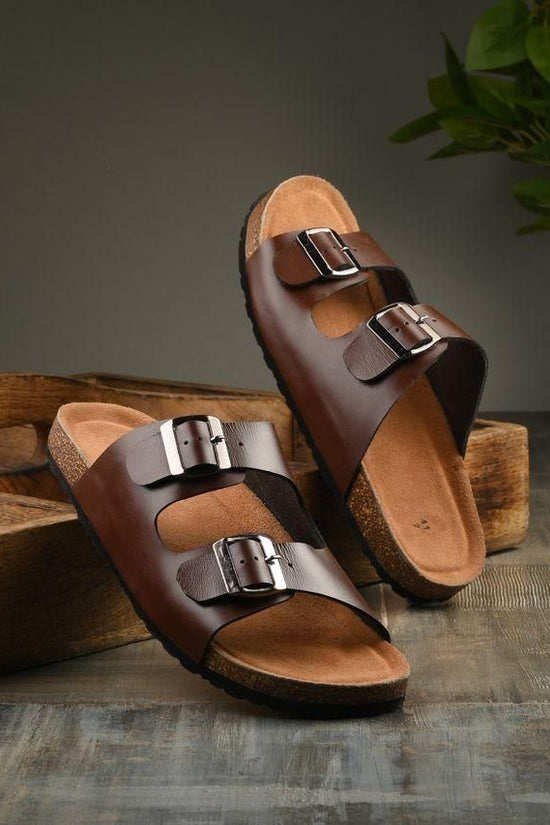 Mens Arizona Brown Leather Slippers