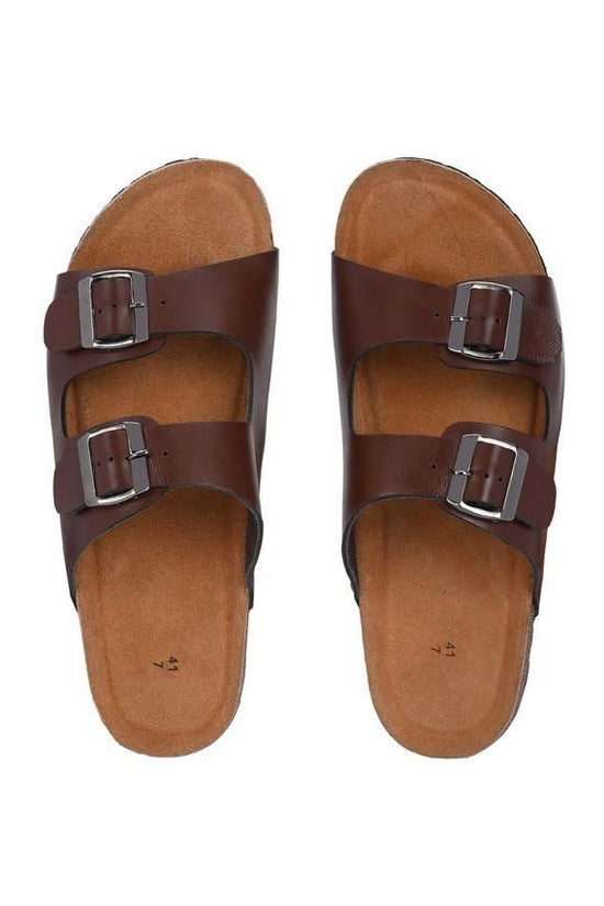 Mens Arizona Brown Leather Slippers